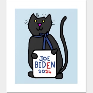 Cute Cat with Joe Biden 2024 Sign Posters and Art